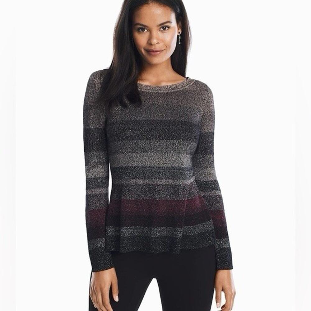 White House Black Market Metallic Striped Sweater Women's Medium Black Peplum
